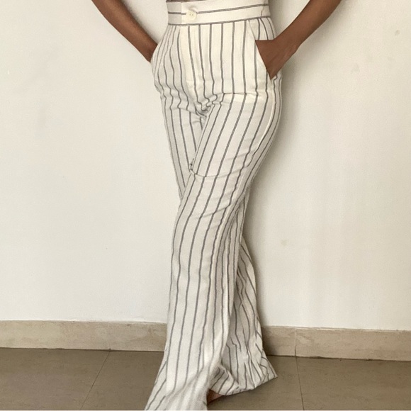 Zara Double striped white trousers with black stripes wide straight leg - Picture 3 of 5
